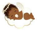 Vector Cute Angel Boy in White Diaper Sleeping on the Cloud