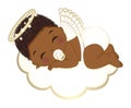 Vector Cute Angel Boy in White Diaper Sleeping on the Cloud Royalty Free Stock Photo