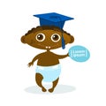 Cute African American Baby Boy Weating Graduation Cap Toddler Happy Cartoon Infant In Diaper Royalty Free Stock Photo