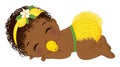 Vector Cartoon Afro Girl in Yellow Ruffled Diaper