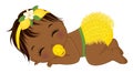 Vector Cartoon Afro Girl in Yellow Ruffled Diaper