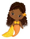 Cute Little Black Baby Mermaid with Yellow Fishtail Royalty Free Stock Photo