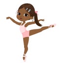 Cute African American Ballerina Girl Dancing. Little Dark Skin Girl Wearing Pink Training Dancewear
