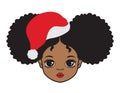 Cute Black Afro Puff Girl with Christmas Santa hat Vector Illustration