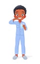 Cute African American boy brushing his teeth. Cartoon vector illustration. Royalty Free Stock Photo