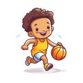 Cute african american boy playing basketball cartoon vector Illustration Royalty Free Stock Photo