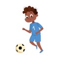 Cute African American Boy Playing Soccer, Kid Doing Sports on Playground Cartoon Style Vector Illustration Royalty Free Stock Photo