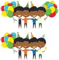 Cute African-American boys huggings and carrying colorful brigh Royalty Free Stock Photo
