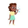 Cute African American Girl Blowing Soap Bubbles, Kids Leisure, Outdoor Hobby Game Cartoon Style Vector Illustration Royalty Free Stock Photo