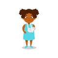 Cute african american girl with broken arm in plaster cast vector Illustration on a white background Royalty Free Stock Photo