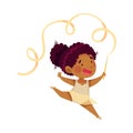 Cute African American Girl Doing Artistic Gymnastics with Ribbon Vector Illustration Royalty Free Stock Photo