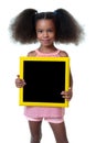 Cute african american girl holding a blank blackboard with space for text Royalty Free Stock Photo