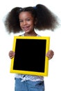 Cute african american girl holding a blank blackboard with space for text Royalty Free Stock Photo