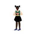Cute African American Girl Standing with Books, Small Primary Student, Elementary School Pupil Vector Illustration Royalty Free Stock Photo