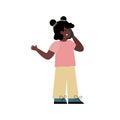 Cute african american girl talking phone, cartoon vector illustration isolated. Royalty Free Stock Photo