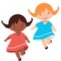 Cute girls African American and blonde vector illustration playing outside