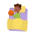 Cute African American Little Boy Sleeping Sweetly in his Bed with Basketball Ball, Bedtime, Sweet Dreams of Adorable Kid Royalty Free Stock Photo