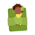 Cute African American Little Boy Sleeping Sweetly in his Bed under Blanket, Bedtime, Sweet Dreams of Adorable Kid Royalty Free Stock Photo