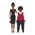 Cute african american pair, fat boy and slim stylish woman flat character vector concept