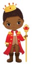 Vector Cartoon Cute Black Prince Holding Sceptre