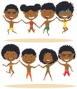 Cute African-American summer people jumping on the beach vector Royalty Free Stock Photo