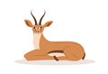 Cute african antelope. Gazelle with horns on white background. Mammal animal. Vector illustration in flat cartoon style Royalty Free Stock Photo