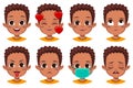 cute African boy with different facial expression set Royalty Free Stock Photo