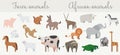 Cute african and farm animals set. Royalty Free Stock Photo