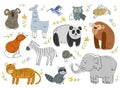 Cute African and forest animal vector set