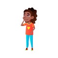 cute african girl admires new doll cartoon vector