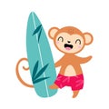 Cute African Monkey Animal in Trunks with Surfboard Enjoying Hot Summer Activity Vector Illustration