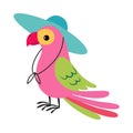 Cute African Parrot Animal in Straw Hat Enjoying Hot Summer Activity Vector Illustration