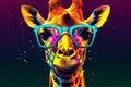 mammal sunglasses giraffe wildlife portrait colorful animal zoo neck africa. Generative AI.