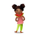 Cute afro american girl eating fresh watermelon piece Royalty Free Stock Photo