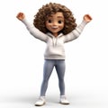 Cute Afro-colombian Cartoon Girl In White Sweatshirt 3d Illustration