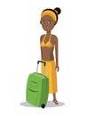 Cute afro girl suitcase clothes