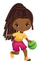 Vector Cute Little African American Girl Bowling Royalty Free Stock Photo