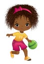 Vector Cartoon African American Girl Bowling Royalty Free Stock Photo