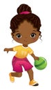 Vector Cute Little African American Girl Bowling Royalty Free Stock Photo