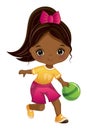 Vector Cartoon African American Girl Bowling Royalty Free Stock Photo