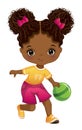 Vector Cartoon African American Girl Bowling Royalty Free Stock Photo