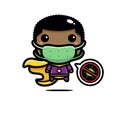 Cute afro superhero cartoon characters wearing masks against the virus