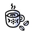 Cute afternoon cup of coffee clipart. Hand drawn breakfast drink kitchenware. Porcelain domestic crockery lineart in flat color.