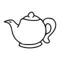 Cute afternoon tea teapot clipart. Hand drawn breakfast drink kitchenware. Porcelain domestic crockery lineart in flat color.