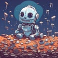 Cute ai bots taking all the coins generative AI Royalty Free Stock Photo
