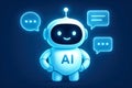 Cute AI Robot with Chat Bubbles and AI Text on Chest artificial intelligence chatbot Royalty Free Stock Photo