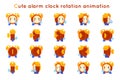 Cute alarm clock child ticker kid character icons rotation animation symbols frames set isolated flat design vector