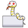 Cute albino mangrove snake cartoon with blank sign