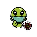 Cute alien cartoon characters wearing masks against the virus