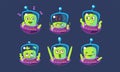 Cute Alien Character Set, Funny Monster with Different Emotions, Green Emojis Vector Illustration